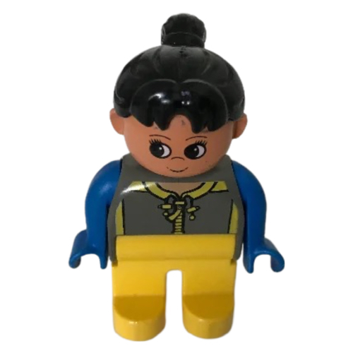 Duplo Figure, Early, Ponytail Black, Yellow Legs, Shirt Print