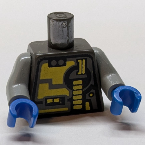 Torso, Yellow and Black Panels and Circuitry Print, Light Gray Arms, Blue Hands