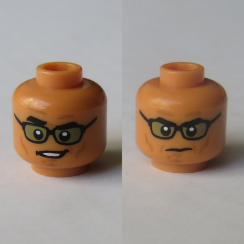 Minifig Head Ian Malcolm, Glasses, Angry with Mouth Closed / Smirk with Raised Eyebrow Print