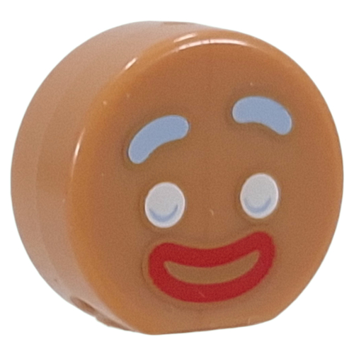 Head Special, Round with Gingerbread Man, Bright Light Blue Eyebrows, White Eyes, Red Mouth print