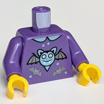 Torso Shirt, Silver Bats and Stars Print, Dark Purple Arms, Yellow Hands