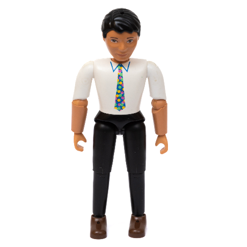 Belville Figure Articulated Elbows, Male, Black Hair, Black Pants, White Shirt, Multicolored Necktie