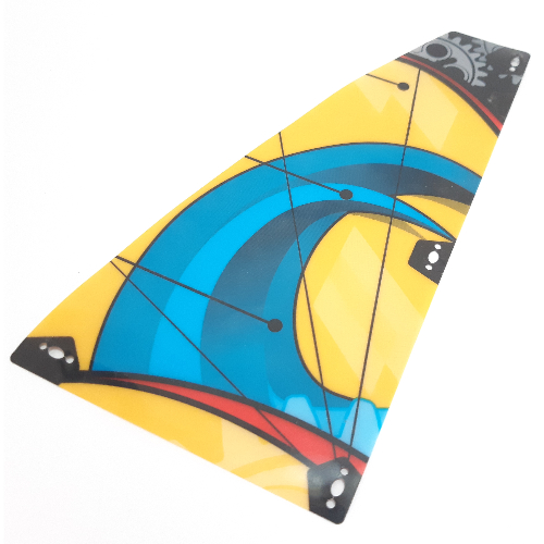 Sail, Triangular, Yellow with Wave and Gears Print