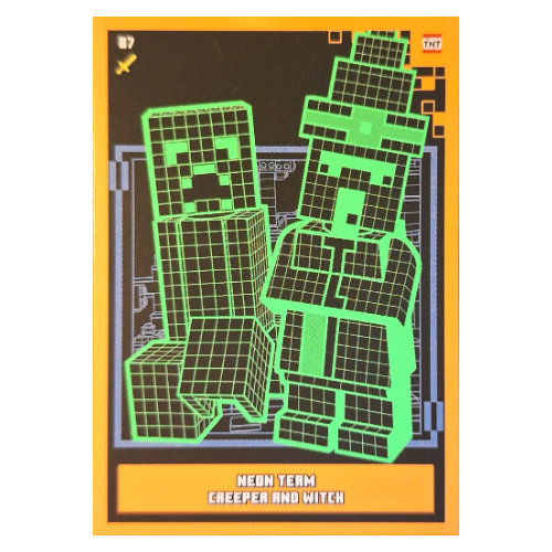 Trading Card, Minecraft Series 2 Boom-Bastic, Standard Card - Neon Team Creeper and Witch