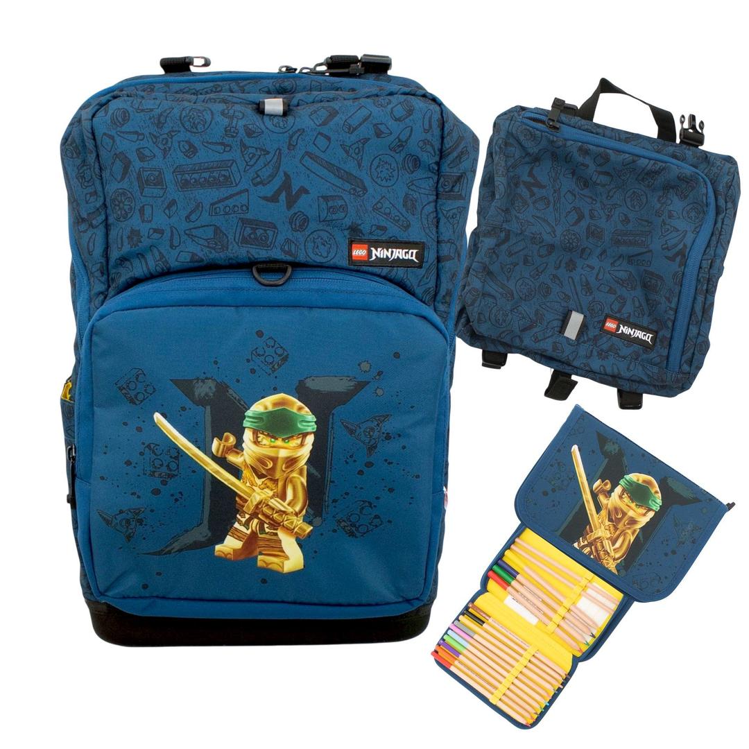 LEGO 202282214 Ninjago Gold/Blue Backpack with Gym Bag and Pencil Case box