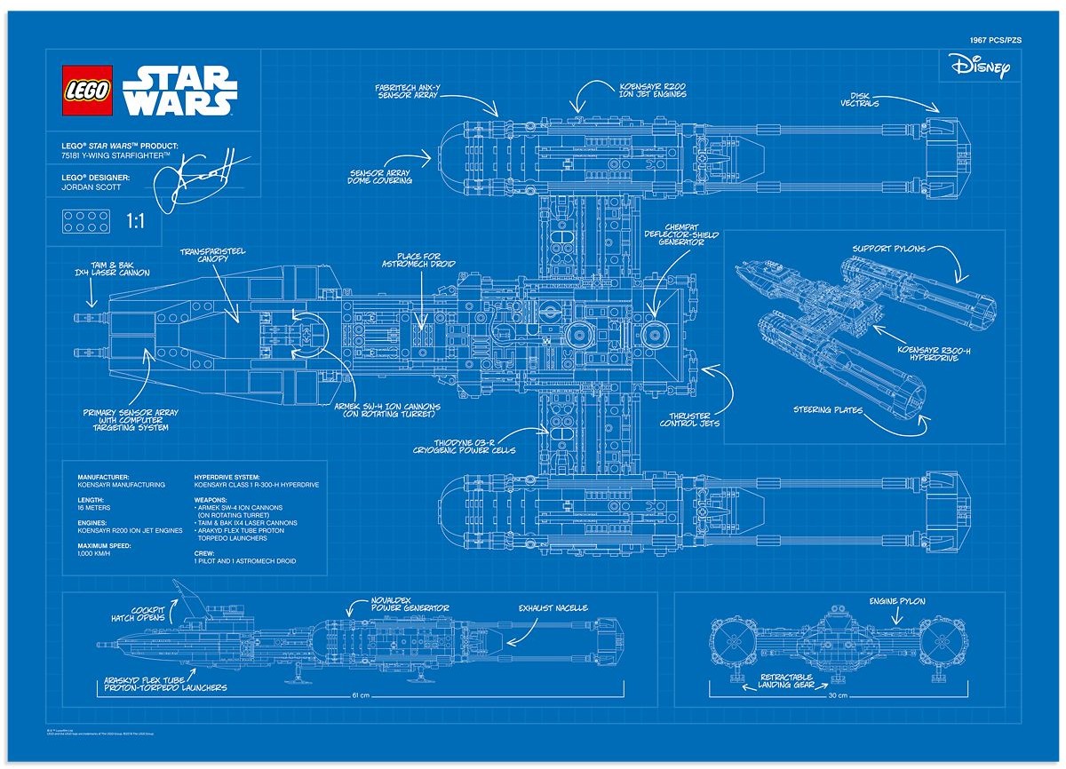 LEGO UCS Y-Wing Blueprint Poster