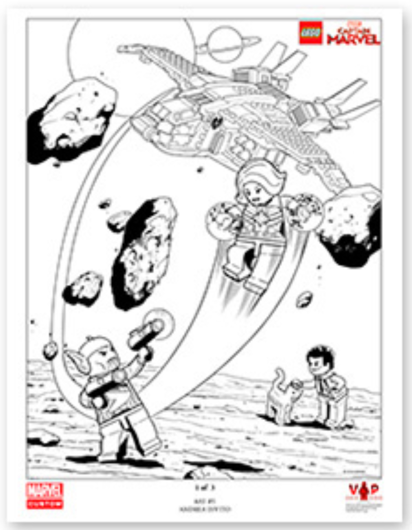 LEGO Captain Marvel Black & White Art Print