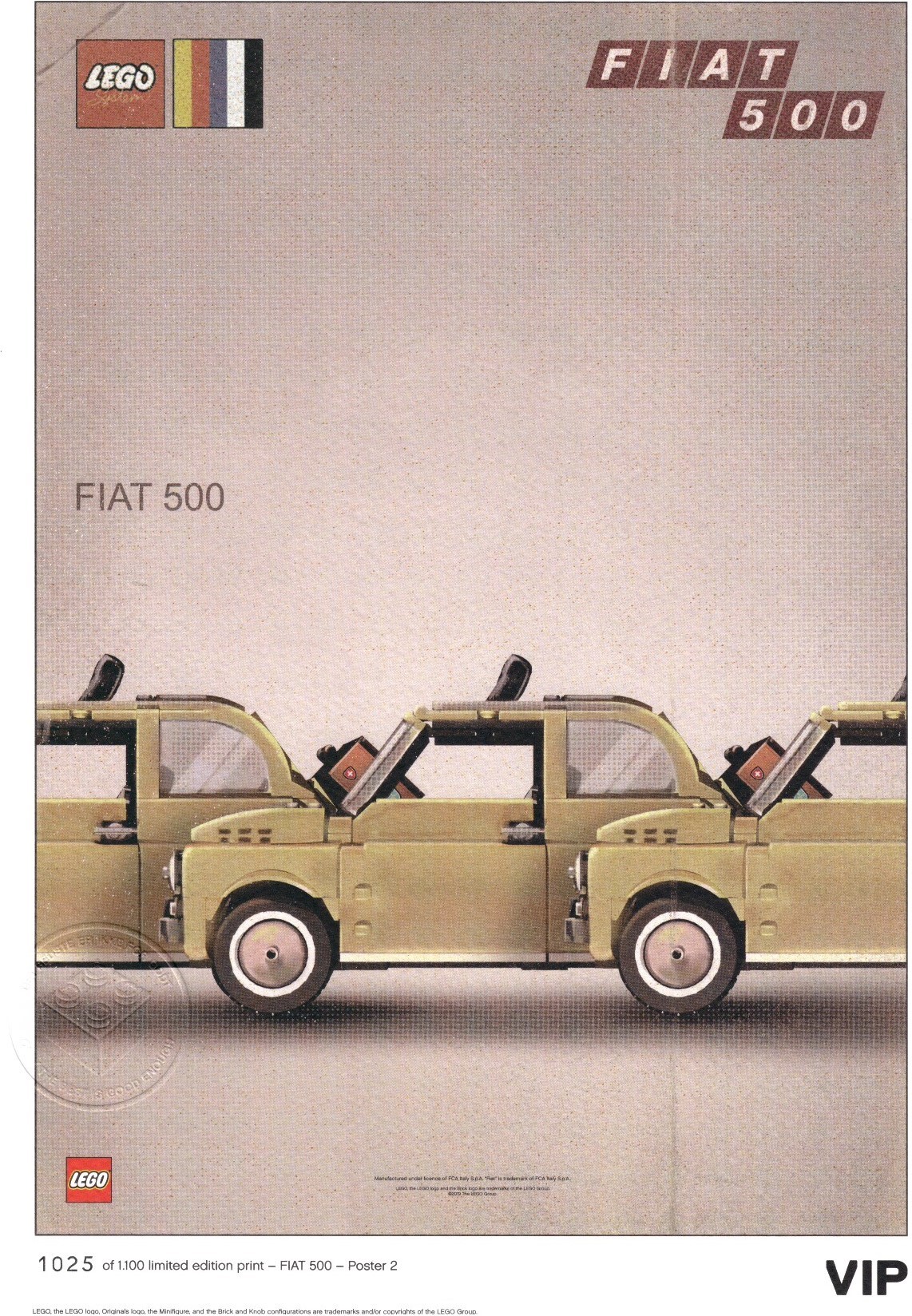 LEGO Fiat Art Print: "Three Cars"