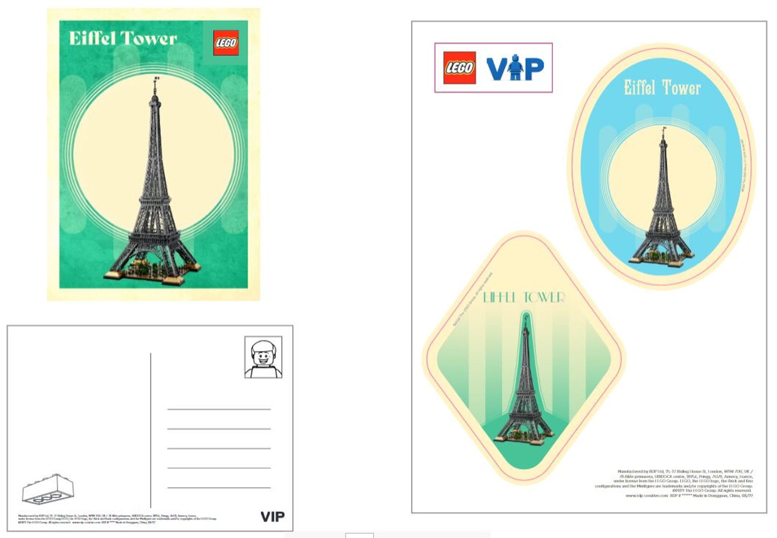 LEGO Eiffel Tower Postcards And Stickers