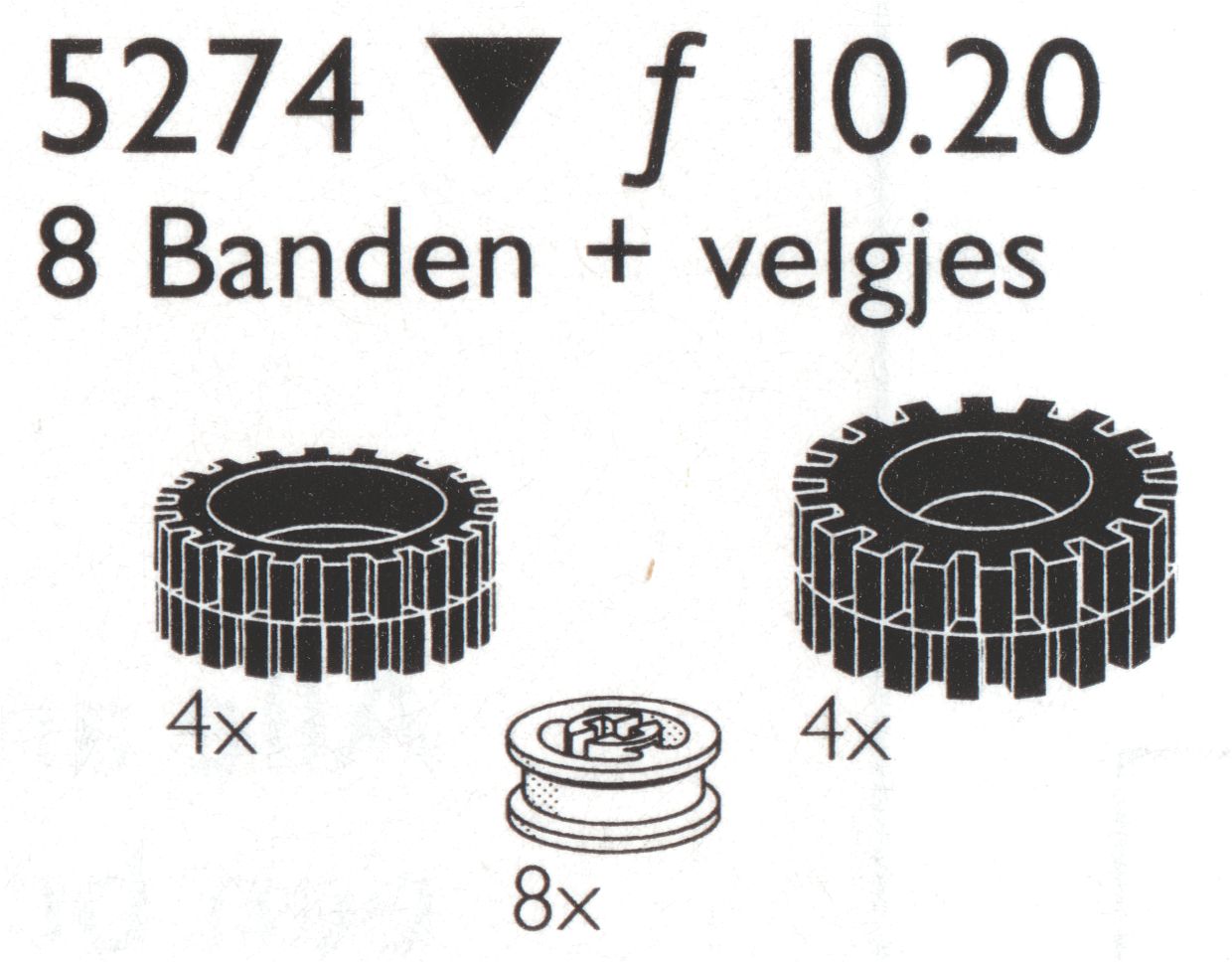 LEGO 8 Tires / Tyres (4x24, 4x 30 mm) w/hubs