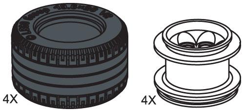 LEGO Large Lawn Tire & Hub (4 tires 4 hubs)