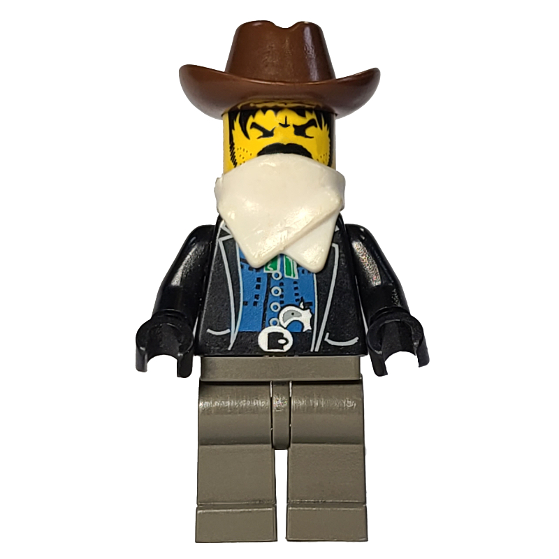 Minifigs Bandit - Western, Black Jacket, White Handkerchief, Brown Hat (FIG-000743)