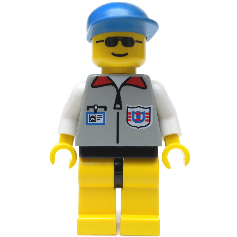 Lifeguard, Light Gray Jacket with Zipper and Badge, Blue Cap, Sunglasses