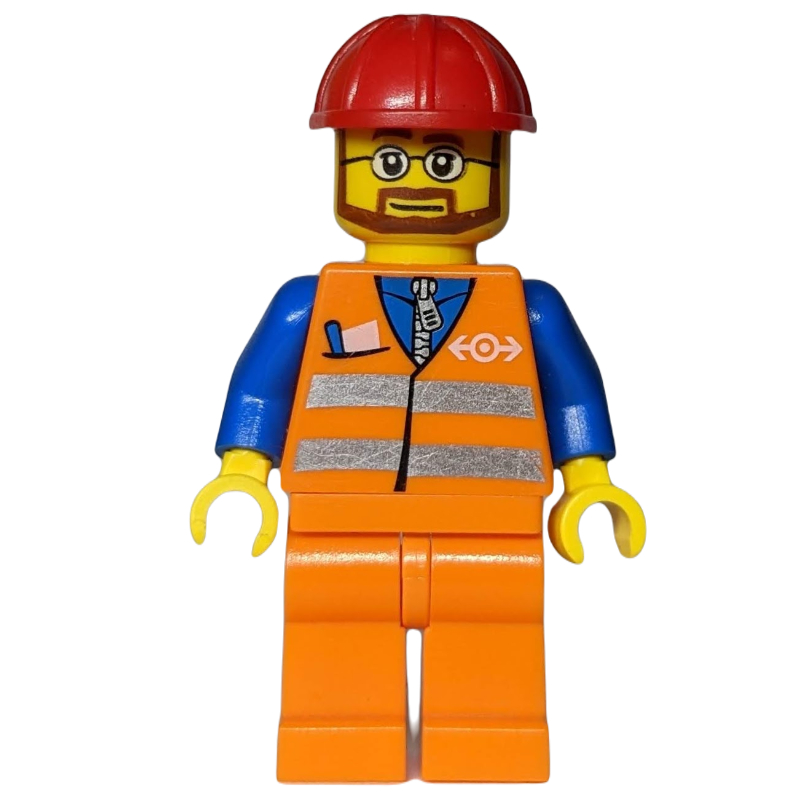 Worker - Orange Safety Vest, orange Legs, Red Helmet, beard, Glasses