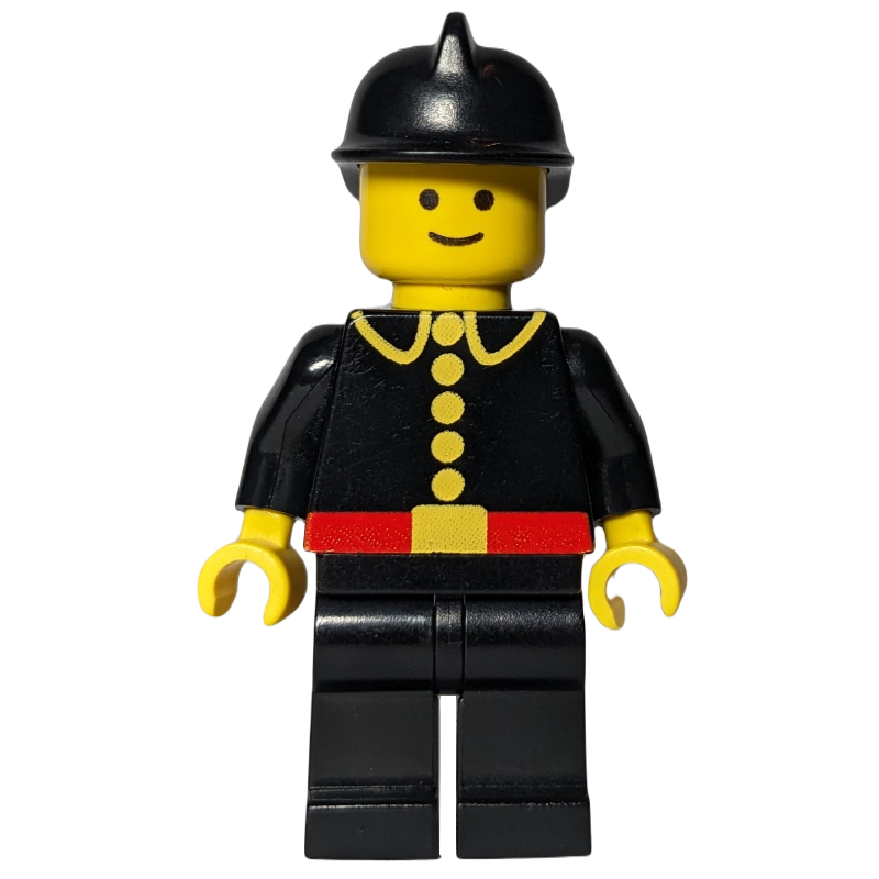 Fireman, Classic, Black Fire Jacket with Red Belt and Buttons, Black Helmet