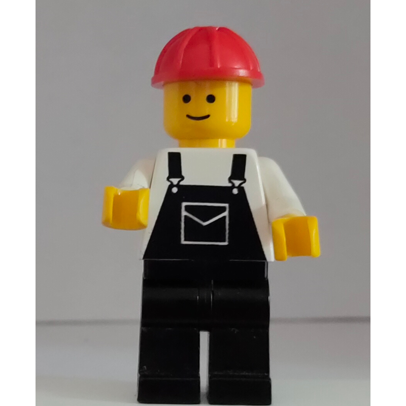 Minifigs Man, Black Overalls, Red Hard Hat (3626b Head) (FIG-001250)