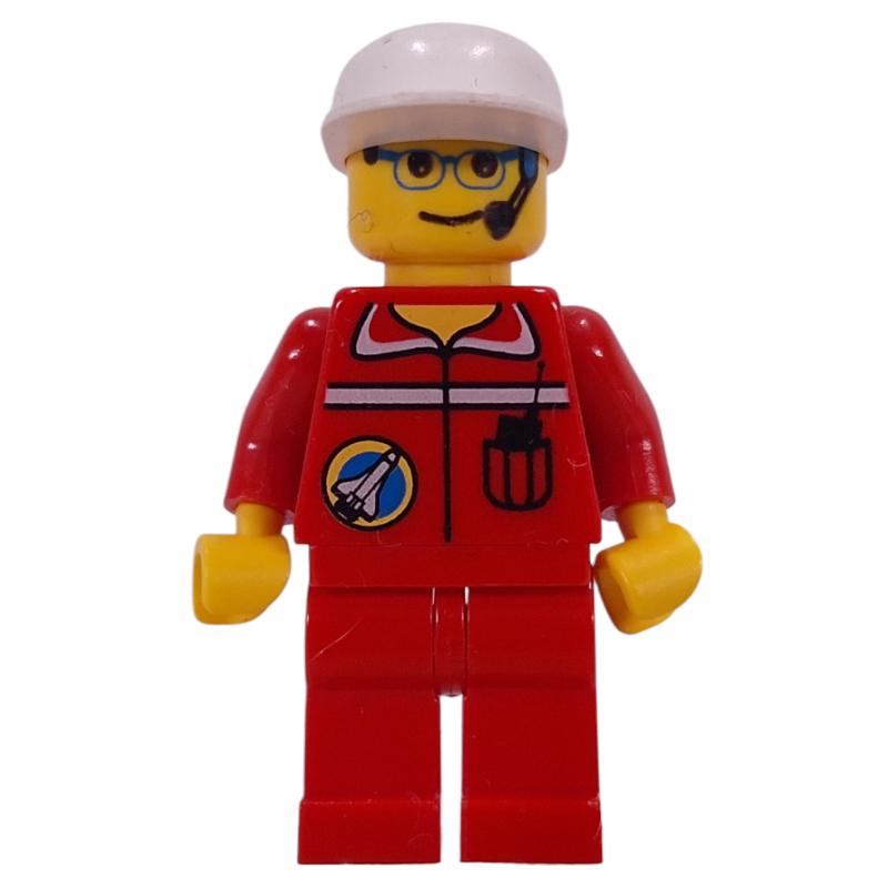 Minifigs Space Port Ground Crew, Red Jumpsuit, White Cap, Headset and Glasses (FIG-001289)