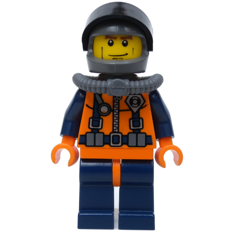 Coast Guard Diver, Orange Wetsuit with Coast Guard Badge, Dark Gray Helmet with Visor
