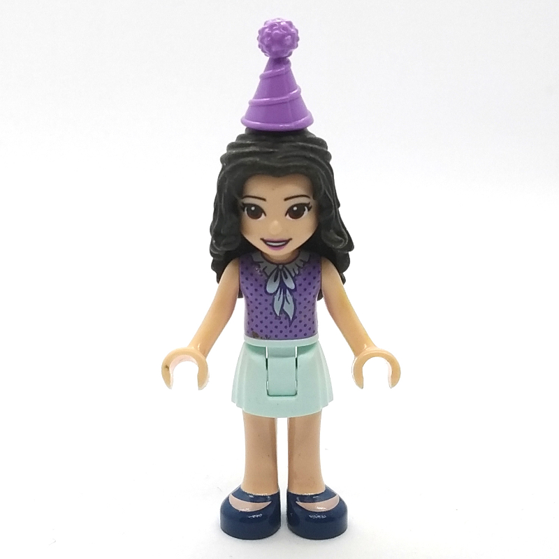 Emma - Medium Lavender Dotted Top, Light Aqua Skirt, Hat