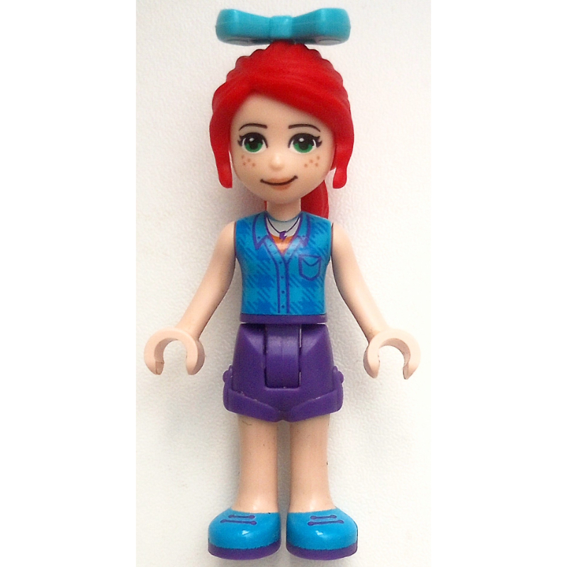 Mia - Blue Plaid Shirt, Dark Purple Skirt, Medium Azure Bow