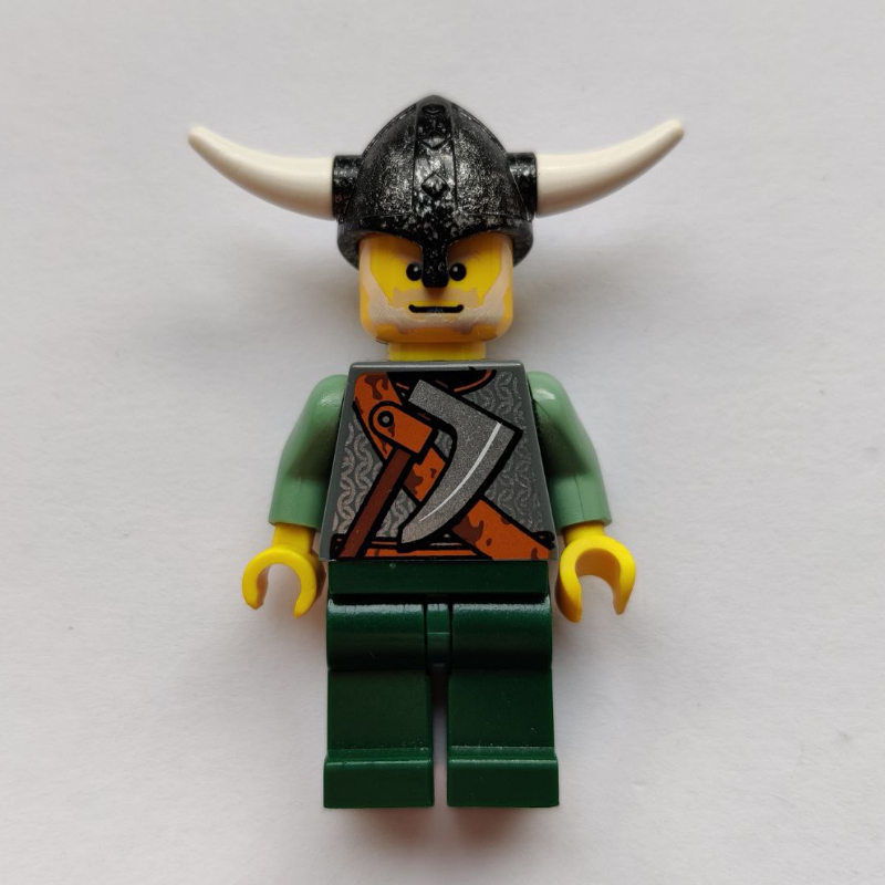 Viking Warrior - Armour, Battle Axe on Torso, Sand Green Arms, Dark Green Legs, Light Gray Hair