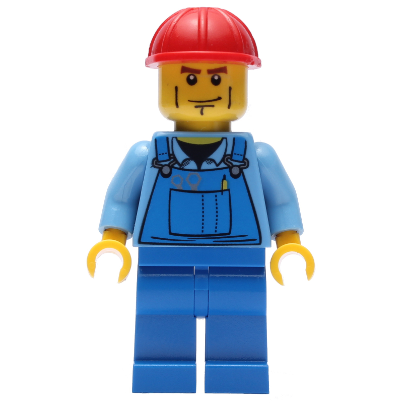 Worker - Medium Blue Torso, Blue Overall, Red Helmet