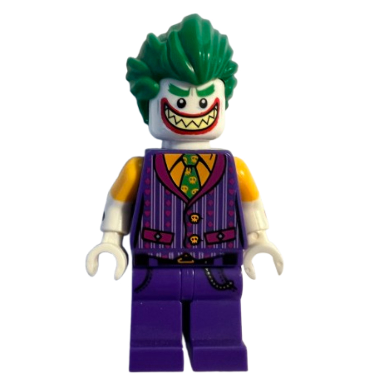 The Joker with Bright Light Orange Shirt, Dark Purple Vest and Large Grin with Sharp Teeth