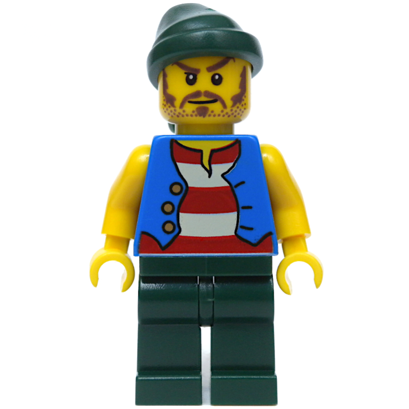 Pirate - Blue Vest, Dark Green Legs, Dark Green Bandana, Long Moustache