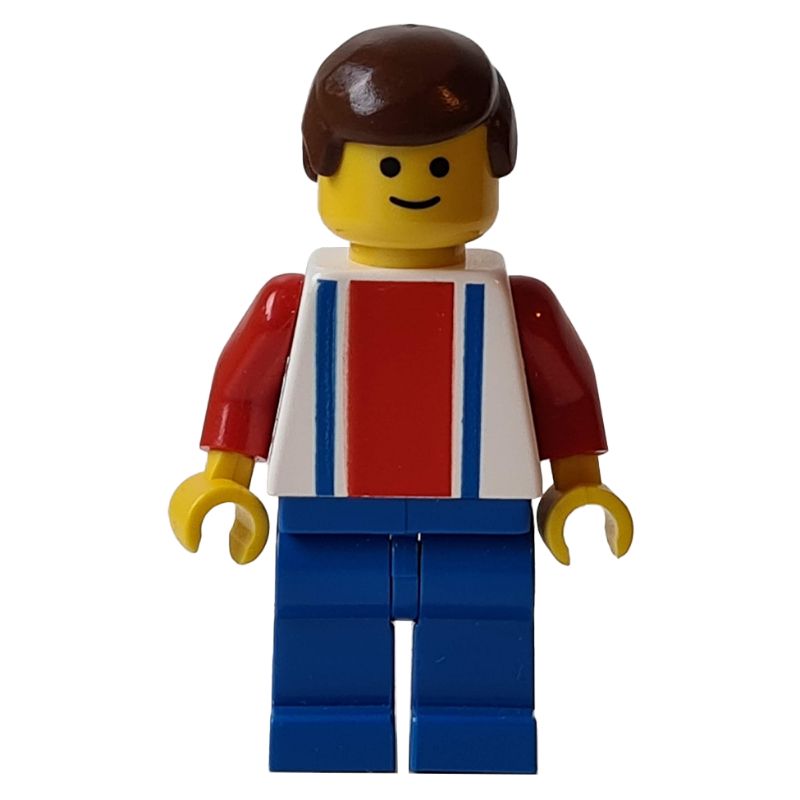 Soccer Player White Torso, Blue/Res Stripes, Blue Legs, Brown Hair, #7