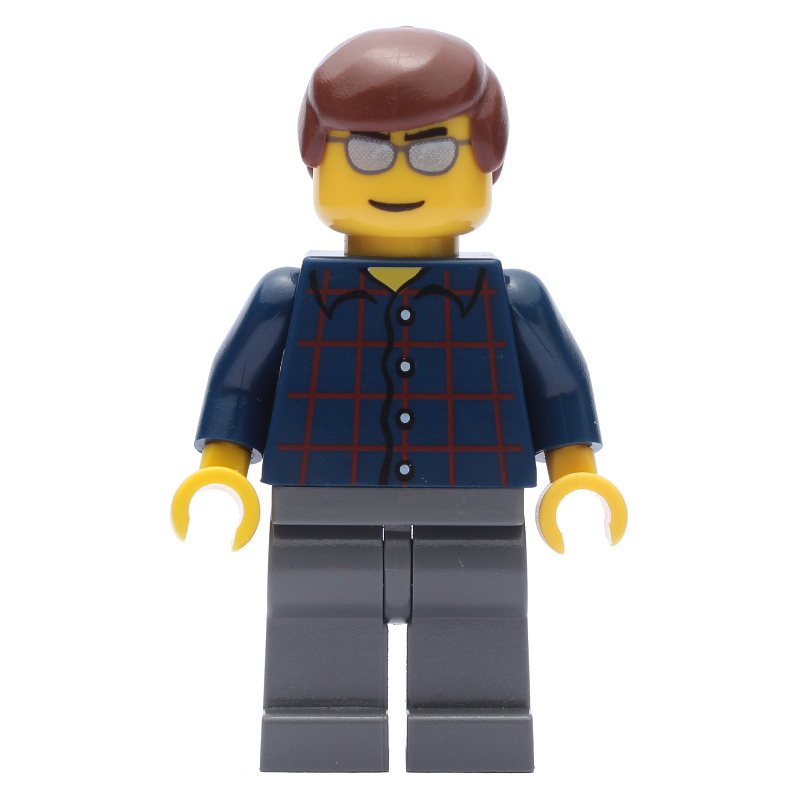 Man, Dark Blue Plaid Shirt, Dark Bluish Gray Legs, Silver Sunglasses