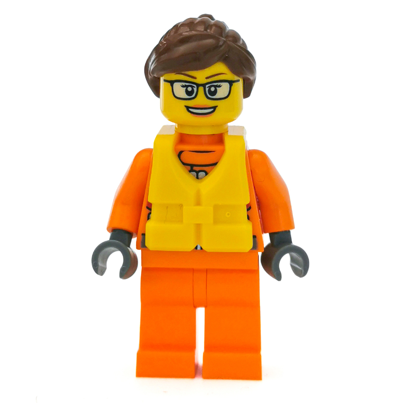 Coast Guard, Woman, Orange Jumpsuit, Yellow Life Vest, Reddish Brown Hair, Glasses
