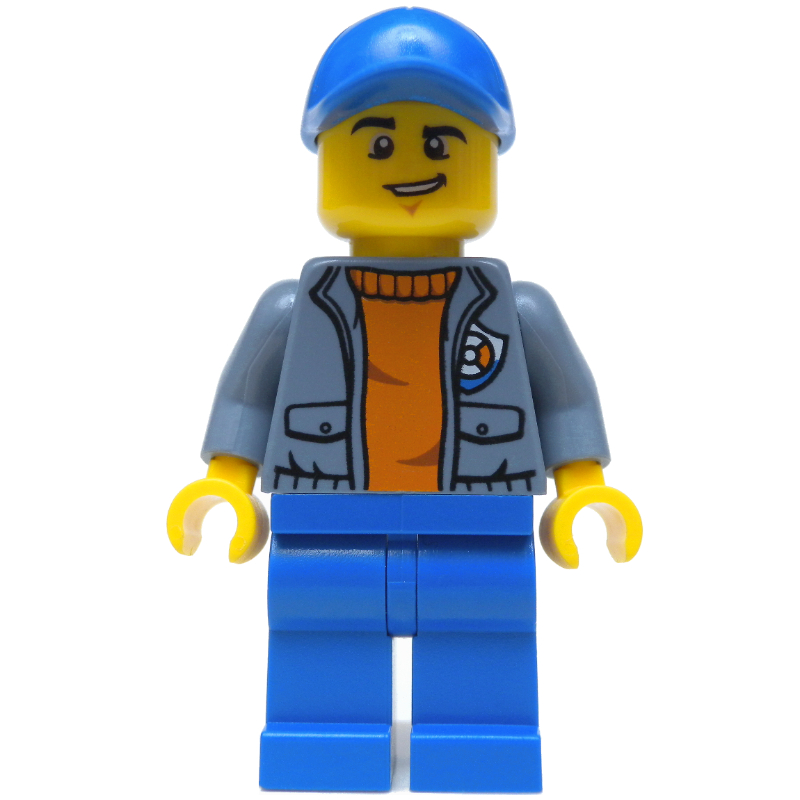 Coast Guard, Open Sand Blue Jacket with Badge over Orange Sweater, Blue Cap