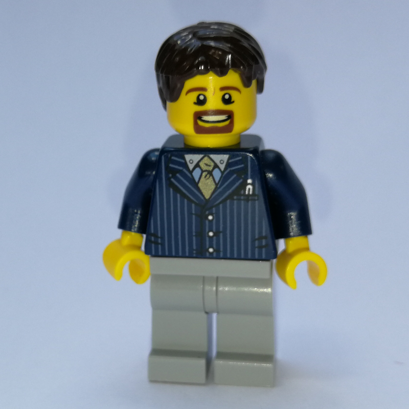 Man, Dark Blue Pinstripe Suit with Gold Tie, Dark Brown Hair