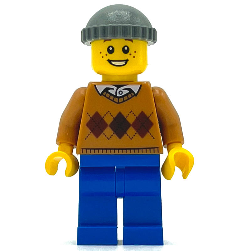 Man, Argyle Sweater, Blue Legs, Hat