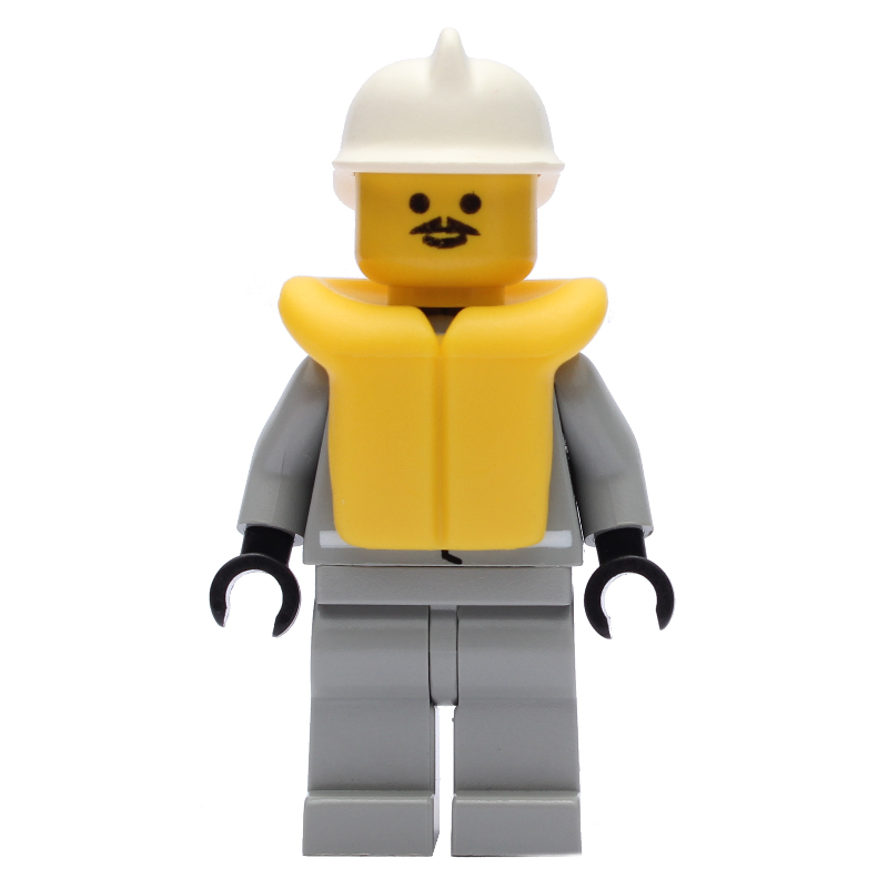 Fireman, Shirt with Gauge and Pocket, Light Gray Legs, White Helmet, Yellow Life Vest