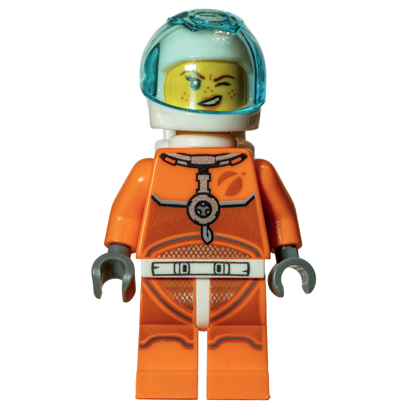 Astronaut, Woman, Orange Torso and Legs, White Helmet, Trans-Light Blue Visor