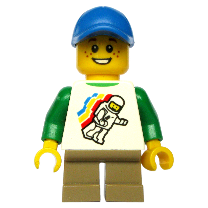 Kid - White Torso, Classic Space Figure, Dark Tan Legs, Blue Cap