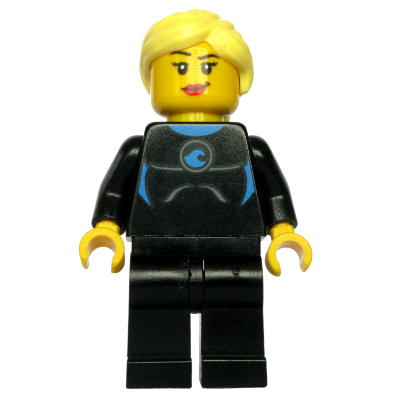 Black Torso Wet Suit, Black Legs, Bright Light Yellow Hair