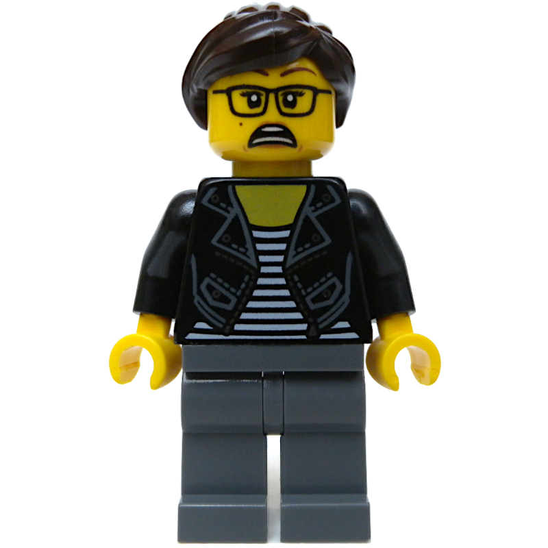 Black Torso, Dark Bluish Grey Legs, Dark Brown Hair