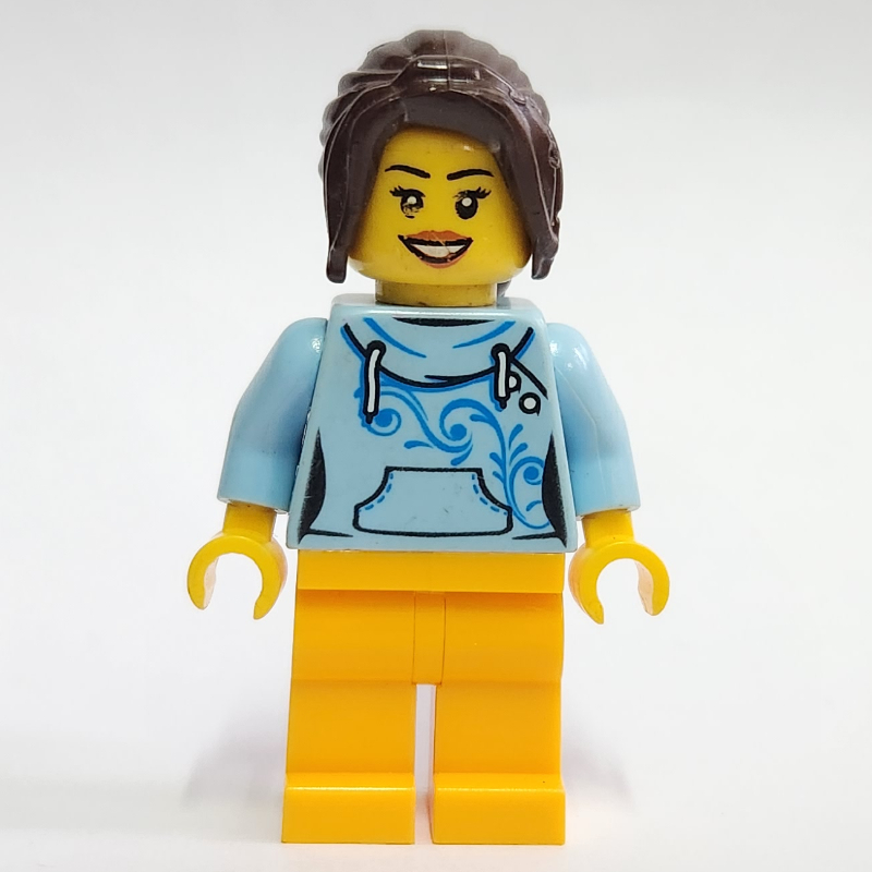 Bright Light Blue Torso, Bright Light Orange Legs, Dark Brown Hair