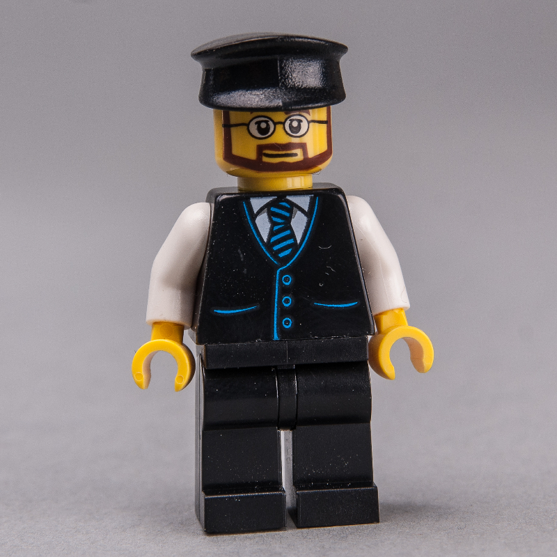 Man, Black Vest and Tie, Black Legs, Black Hat, Beard and Glasses