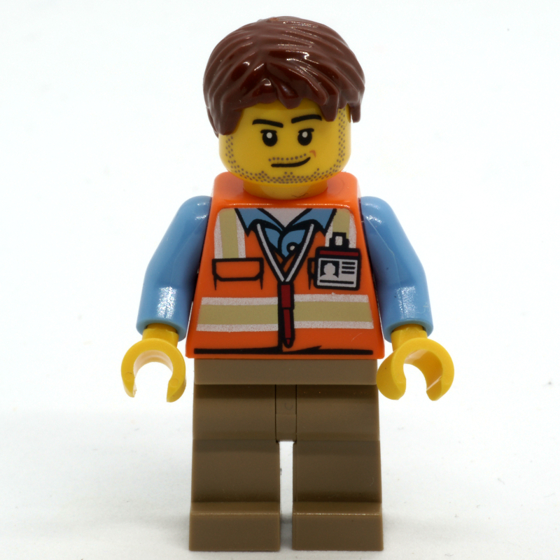 Ground Crew, Orange Safety Vest, Dark Tan Legs, Reddish Brown Hair