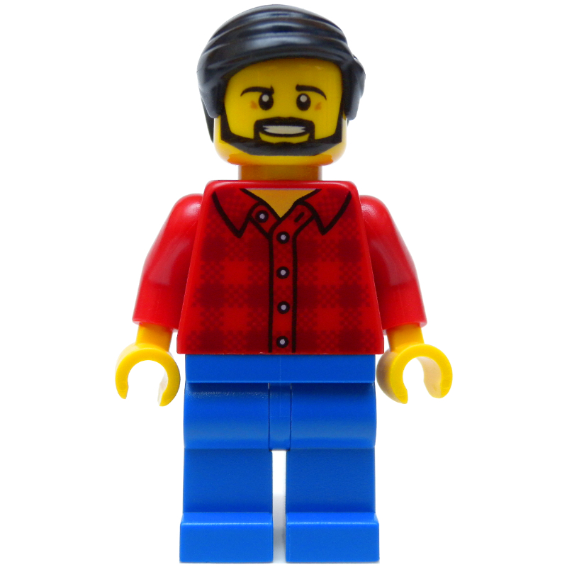 Man, Red Flannel Shirt, Blue Legs, Black Hair, Beard