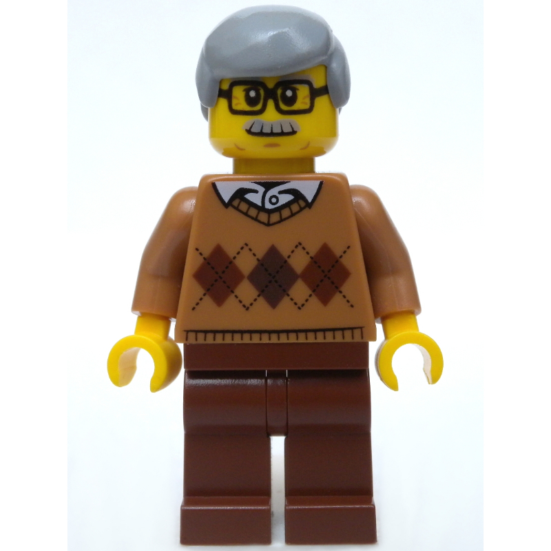 Man, Medium Nougat Argyle Sweater, Reddish Brown Legs, Moustache and Glasses