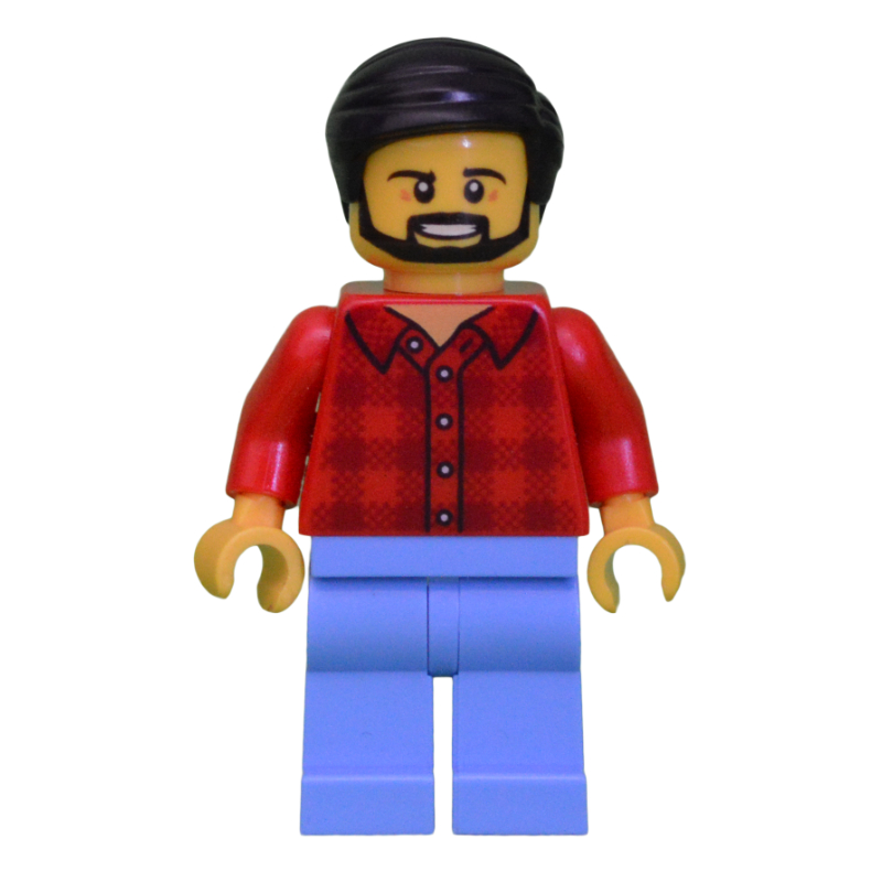 Man, Red Flannel Shirt, Medium Blue Legs, Black Hair, Beard