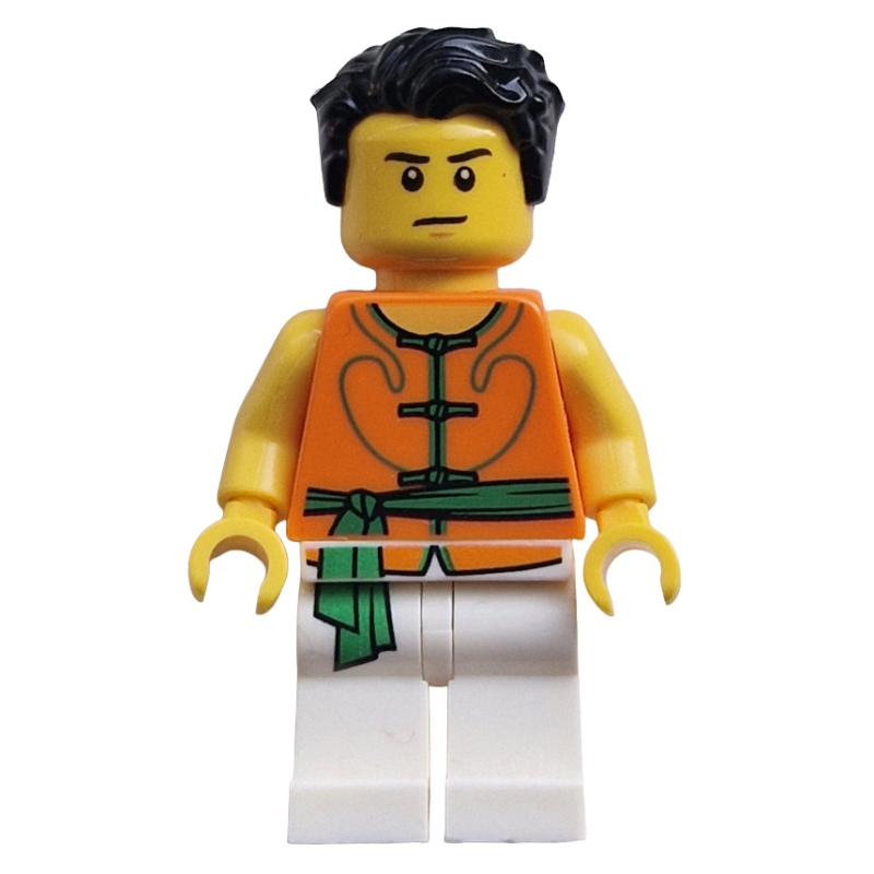 Racer, White and Orange Robe with Ties and Sash Belt, Black Hair, Scared / Neutral