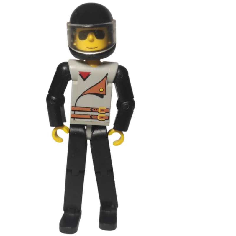 Technic Figure Black Legs, Light Gray Top with 2 Brown Belts, Black Arms - Black Helmet