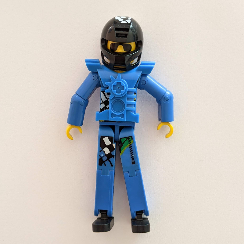 Technic Figure Blue Legs, Blue Top with Technic Logo, Black Hair and Sunglasses - Black Helmet