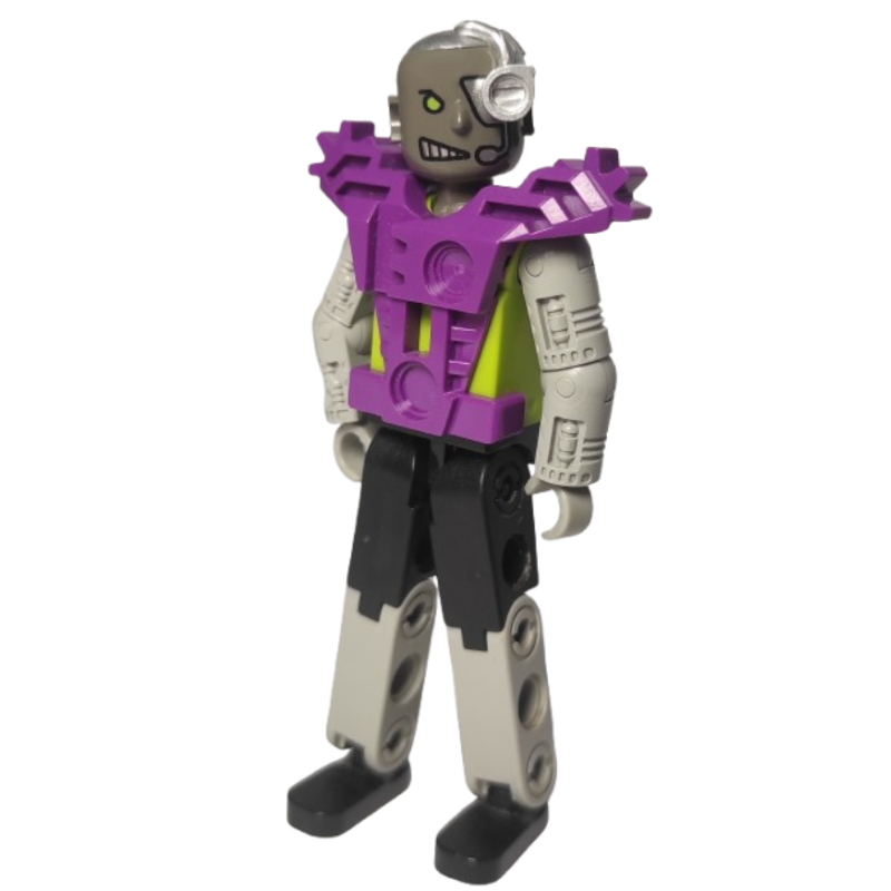 Technic Figure Cyborg, Black Legs, Purple Armour, Mechanical Arms, Dark Gray Head, Cyborg Eyepiece - Purple Vest