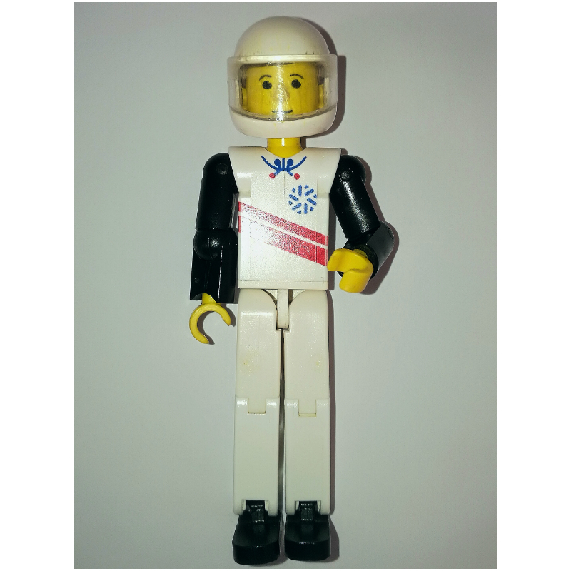 Technic Figure White Legs, White Top with Red Stripes Print, Black Arms [Skier] - White Helmet